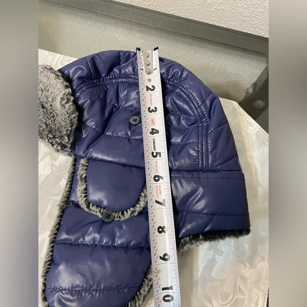 Kids Blue Winter Hat with Faux Fur Lining